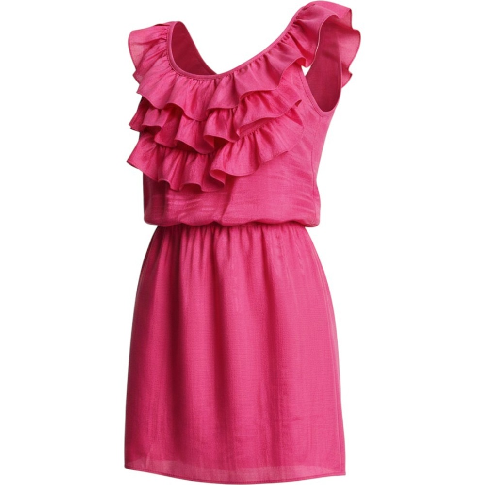 Amanda Uprichard Silk Ruffle Mini Dress Pink Small Sleeveless Elastic Waist Y2K